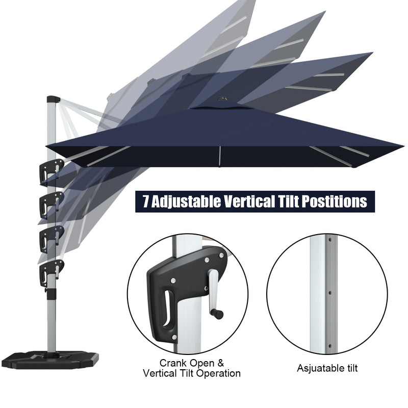 Costway - 10 Feet 360° Tilt Aluminum Square Patio Umbrella without Weight Base-Navy
