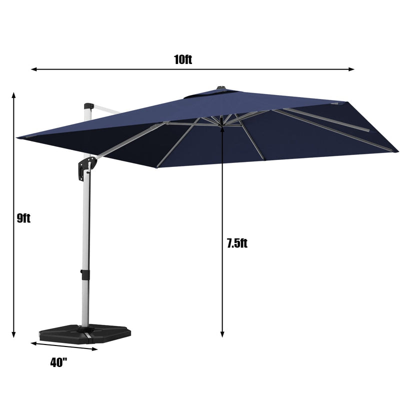 Costway - 10 Feet 360° Tilt Aluminum Square Patio Umbrella without Weight Base-Navy
