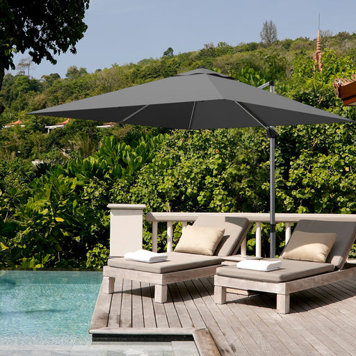 Costway - 10 Feet 360° Tilt Aluminum Square Patio Umbrella without Weight Base-Gray