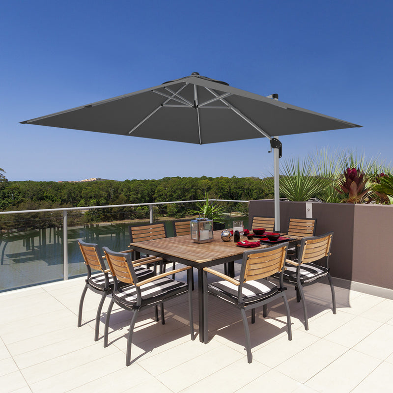 Costway - 10 Feet 360° Tilt Aluminum Square Patio Umbrella without Weight Base-Gray