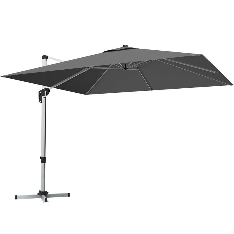 Costway - 10 Feet 360° Tilt Aluminum Square Patio Umbrella without Weight Base-Gray