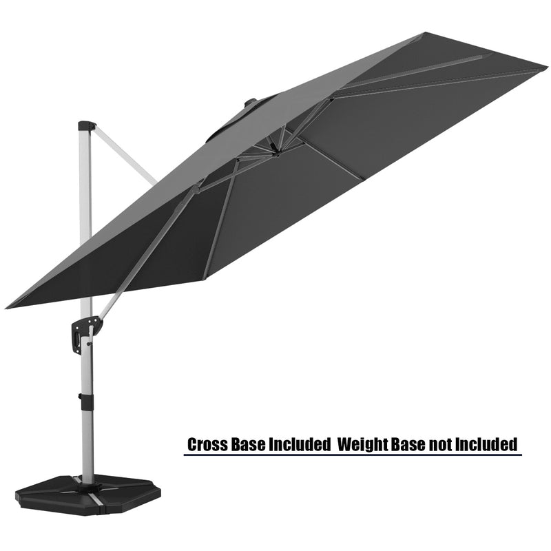 Costway - 10 Feet 360° Tilt Aluminum Square Patio Umbrella without Weight Base-Gray