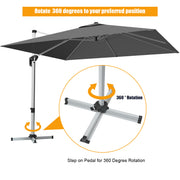Costway - 10 Feet 360° Tilt Aluminum Square Patio Umbrella without Weight Base-Gray