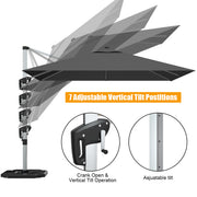 Costway - 10 Feet 360° Tilt Aluminum Square Patio Umbrella without Weight Base-Gray