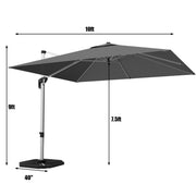 Costway - 10 Feet 360° Tilt Aluminum Square Patio Umbrella without Weight Base-Gray