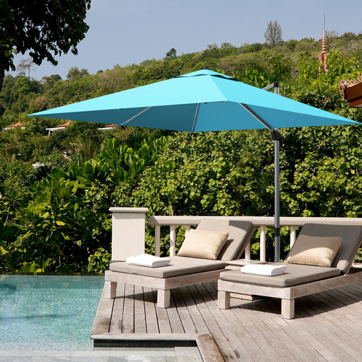 Costway - 10 ft 360 Degree Tilt Aluminum Square Patio Offset Cantilever Umbrella without Weight Base-Blue