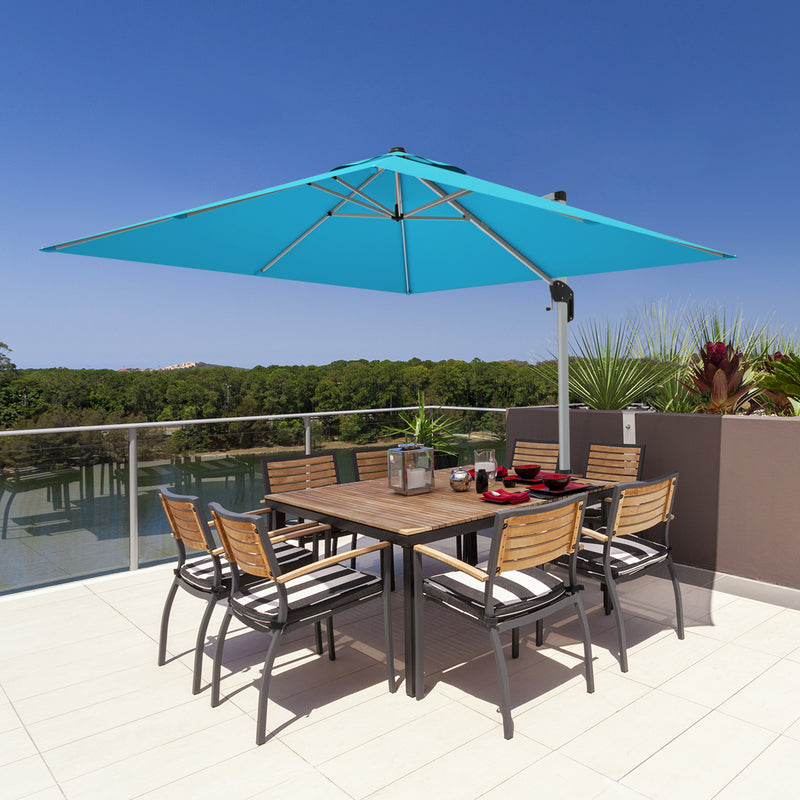 Costway - 10 ft 360 Degree Tilt Aluminum Square Patio Offset Cantilever Umbrella without Weight Base-Blue