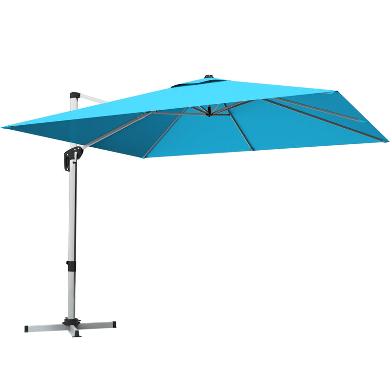 Costway - 10 ft 360 Degree Tilt Aluminum Square Patio Offset Cantilever Umbrella without Weight Base-Blue