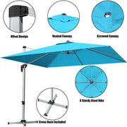 Costway - 10 ft 360 Degree Tilt Aluminum Square Patio Offset Cantilever Umbrella without Weight Base-Blue