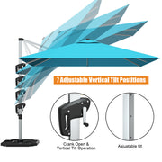 Costway - 10 ft 360 Degree Tilt Aluminum Square Patio Offset Cantilever Umbrella without Weight Base-Blue