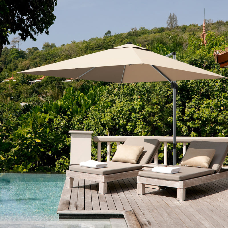 Costway - 10 ft 360 Degree Tilt Aluminum Square Patio Offset Cantilever Umbrella without Weight Base-Beige