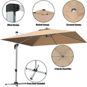 Costway - 10 ft 360 Degree Tilt Aluminum Square Patio Offset Cantilever Umbrella without Weight Base-Beige