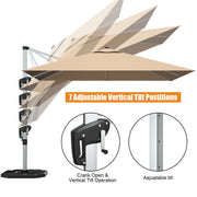 Costway - 10 ft 360 Degree Tilt Aluminum Square Patio Offset Cantilever Umbrella without Weight Base-Beige