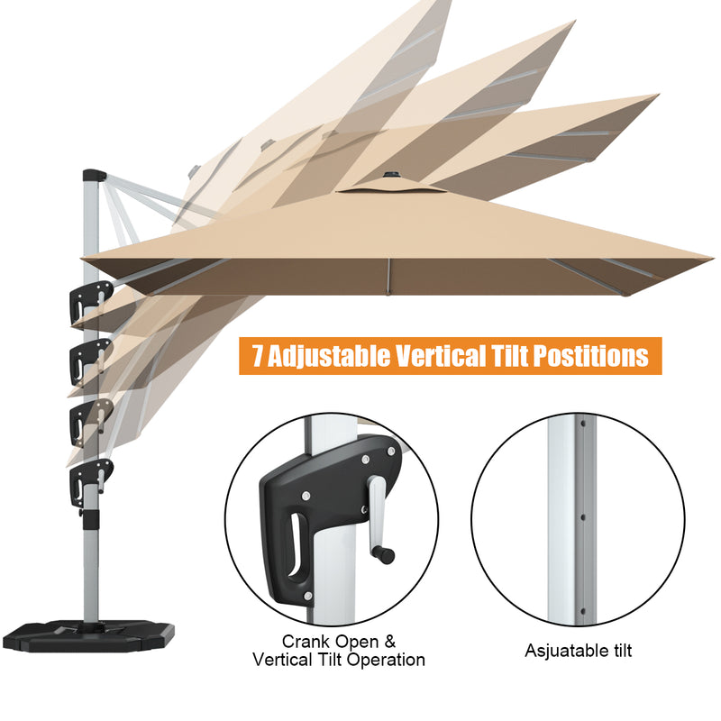 Costway - 10 ft 360 Degree Tilt Aluminum Square Patio Offset Cantilever Umbrella without Weight Base-Beige