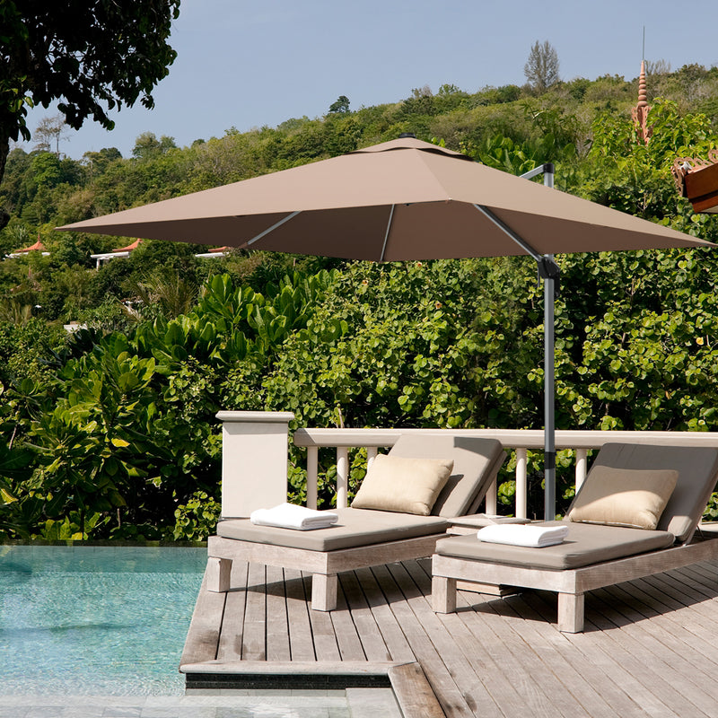 Costway - 10 ft 360 Degree Tilt Aluminum Square Patio Offset Cantilever Umbrella without Weight Base-Tan