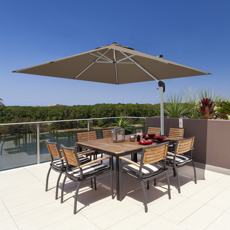 Costway - 10 ft 360 Degree Tilt Aluminum Square Patio Offset Cantilever Umbrella without Weight Base-Tan