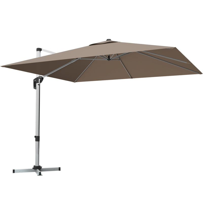 Costway - 10 ft 360 Degree Tilt Aluminum Square Patio Offset Cantilever Umbrella without Weight Base-Tan