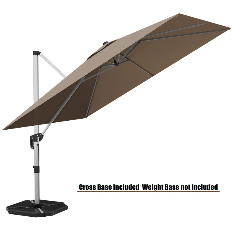 Costway - 10 ft 360 Degree Tilt Aluminum Square Patio Offset Cantilever Umbrella without Weight Base-Tan