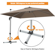 Costway - 10 ft 360 Degree Tilt Aluminum Square Patio Offset Cantilever Umbrella without Weight Base-Tan