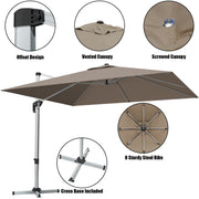 Costway - 10 ft 360 Degree Tilt Aluminum Square Patio Offset Cantilever Umbrella without Weight Base-Tan