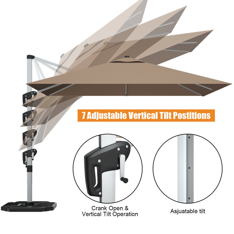 Costway - 10 ft 360 Degree Tilt Aluminum Square Patio Offset Cantilever Umbrella without Weight Base-Tan