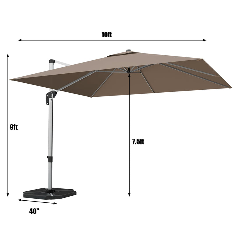 Costway - 10 ft 360 Degree Tilt Aluminum Square Patio Offset Cantilever Umbrella without Weight Base-Tan