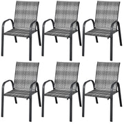 Costway - Set of 6 Outdoor PE Wicker Stackable Chairs with Sturdy Steel Frame-Gray