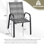 Costway - Set of 6 Outdoor PE Wicker Stackable Chairs with Sturdy Steel Frame-Gray