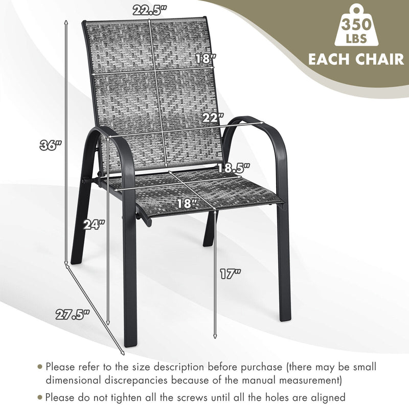 Costway - Set of 6 Outdoor PE Wicker Stackable Chairs with Sturdy Steel Frame-Gray