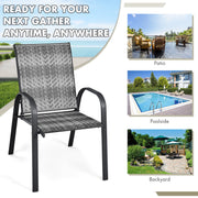 Costway - Set of 6 Outdoor PE Wicker Stackable Chairs with Sturdy Steel Frame-Gray
