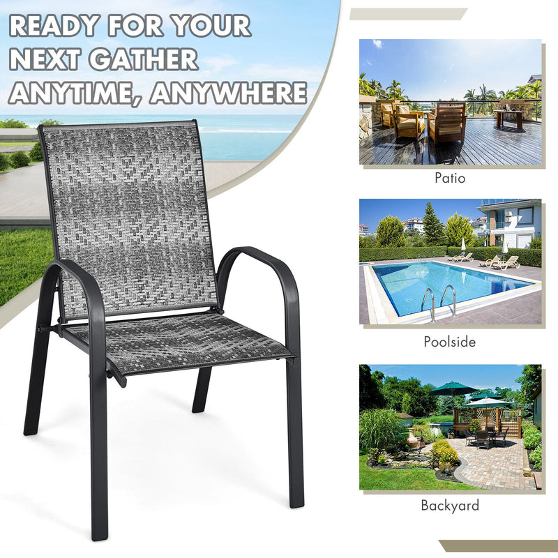 Costway - Set of 6 Outdoor PE Wicker Stackable Chairs with Sturdy Steel Frame-Gray