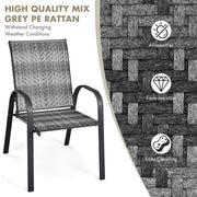 Costway - Set of 6 Outdoor PE Wicker Stackable Chairs with Sturdy Steel Frame-Gray