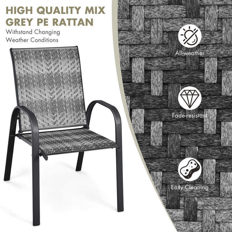 Costway - Set of 6 Outdoor PE Wicker Stackable Chairs with Sturdy Steel Frame-Gray
