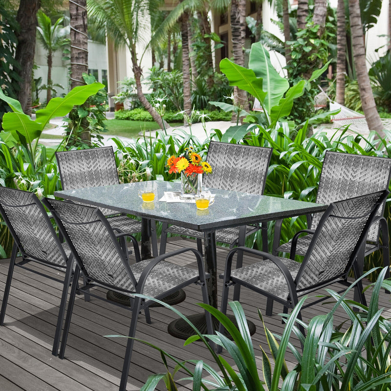 Costway - Set of 6 Outdoor PE Wicker Stackable Chairs with Sturdy Steel Frame-Gray