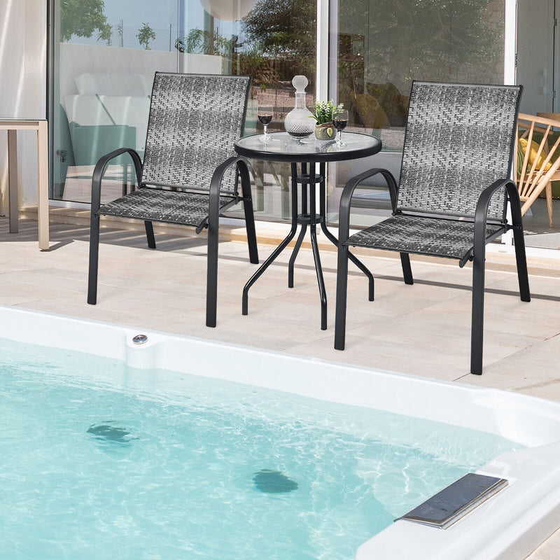 Costway - Set of 6 Outdoor PE Wicker Stackable Chairs with Sturdy Steel Frame-Gray