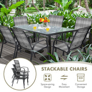 Costway - Set of 6 Outdoor PE Wicker Stackable Chairs with Sturdy Steel Frame-Gray