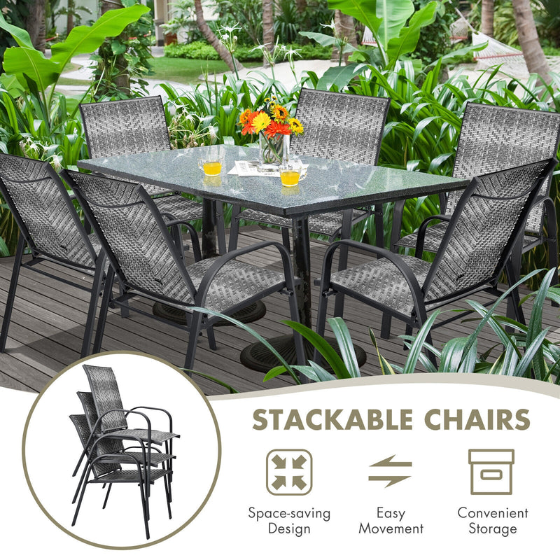 Costway - Set of 6 Outdoor PE Wicker Stackable Chairs with Sturdy Steel Frame-Gray