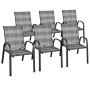 Costway - Set of 6 Outdoor PE Wicker Stackable Chairs with Sturdy Steel Frame-Gray