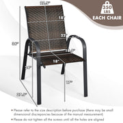 Costway - Set of 6 Outdoor PE Wicker Stackable Chairs with Sturdy Steel Frame-Brown