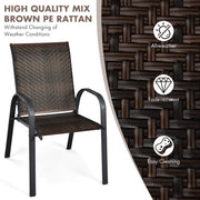 Costway - Set of 6 Outdoor PE Wicker Stackable Chairs with Sturdy Steel Frame-Brown