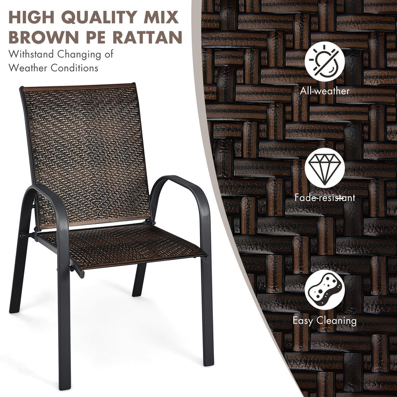 Costway - Set of 6 Outdoor PE Wicker Stackable Chairs with Sturdy Steel Frame-Brown