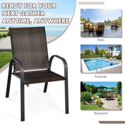 Costway - Set of 6 Outdoor PE Wicker Stackable Chairs with Sturdy Steel Frame-Brown