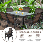 Costway - Set of 6 Outdoor PE Wicker Stackable Chairs with Sturdy Steel Frame-Brown