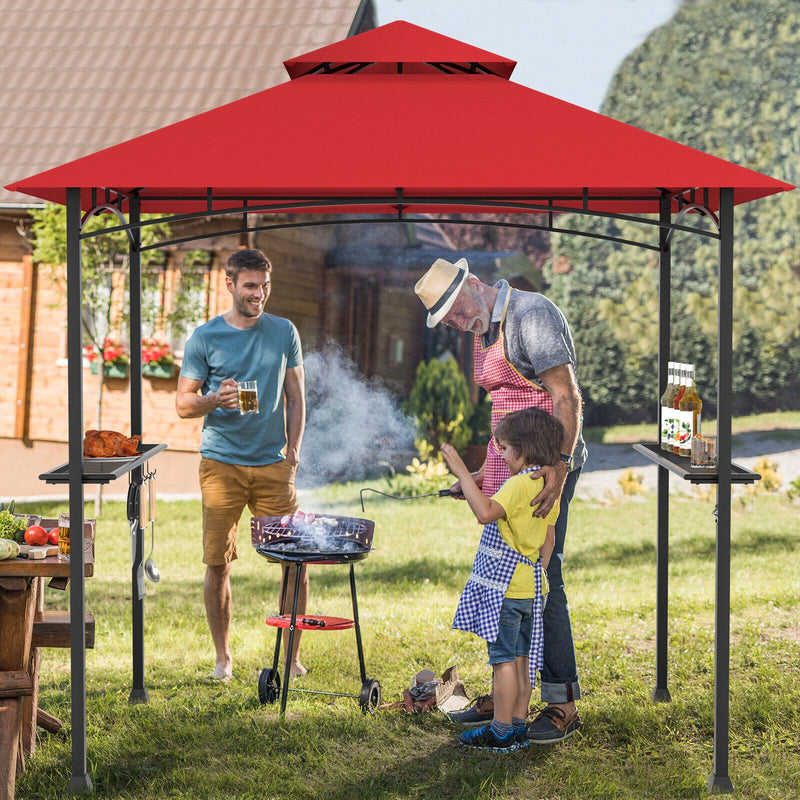 Costway - 8 x 5 Feet Outdoor Barbecue Grill Gazebo Canopy Tent BBQ Shelter-Wine