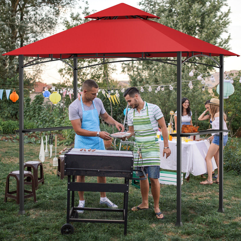 Costway - 8 x 5 Feet Outdoor Barbecue Grill Gazebo Canopy Tent BBQ Shelter-Wine