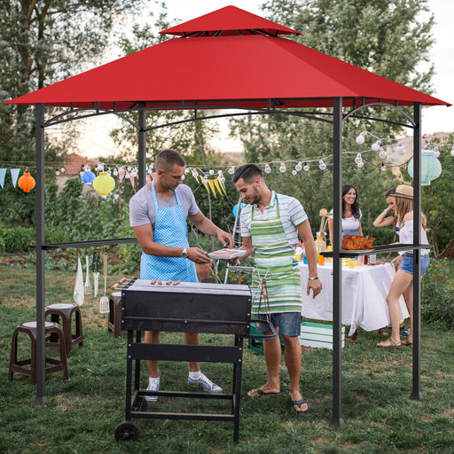 Costway - 8 x 5 Feet Outdoor Barbecue Grill Gazebo Canopy Tent BBQ Shelter-Wine