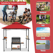 Costway - 8 x 5 Feet Outdoor Barbecue Grill Gazebo Canopy Tent BBQ Shelter-Wine