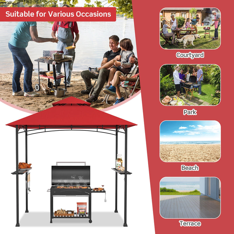 Costway - 8 x 5 Feet Outdoor Barbecue Grill Gazebo Canopy Tent BBQ Shelter-Wine