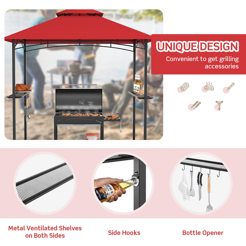 Costway - 8 x 5 Feet Outdoor Barbecue Grill Gazebo Canopy Tent BBQ Shelter-Wine