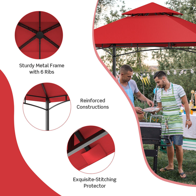 Costway - 8 x 5 Feet Outdoor Barbecue Grill Gazebo Canopy Tent BBQ Shelter-Wine